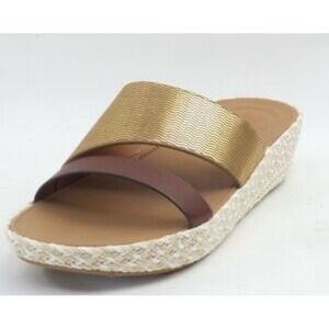 Fitflop‎ Women's Asya Slide Sandal Leather Jute Platform Gold Comfort Size 11